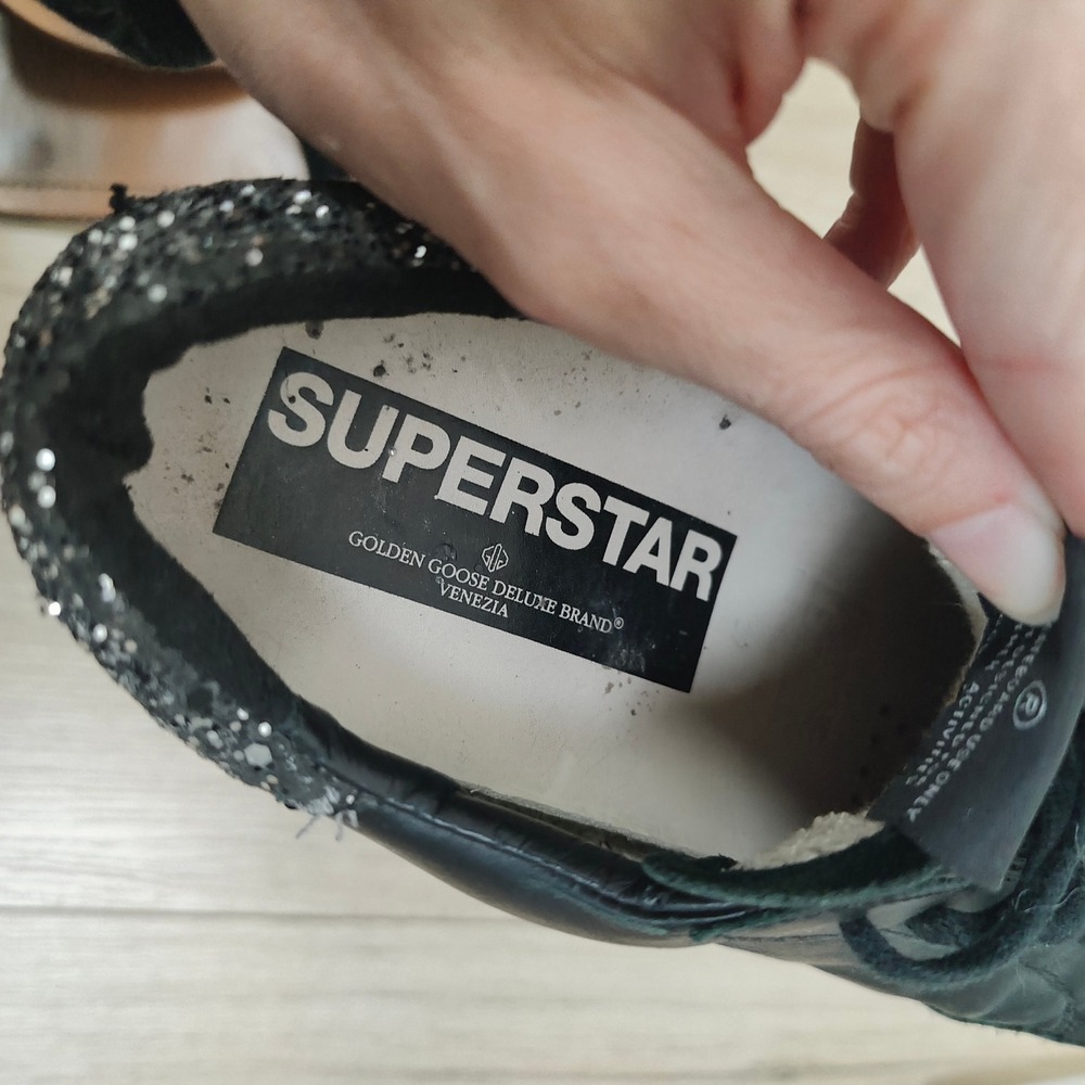 Golden Goose Superstar Sneakers Women 39 9 Black Leather Glitter Star Distressed - Picture 11 of 12
